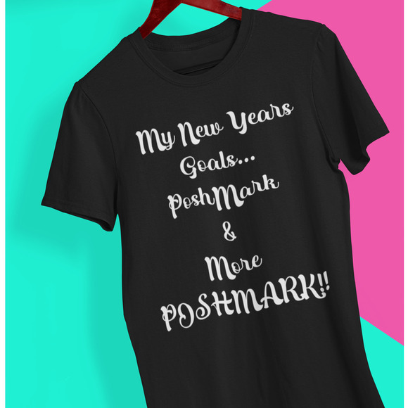 MY New Years Goal Poshmark Custom Black Short Sleeve Graphic T-Shirt Size M - Picture 1 of 3